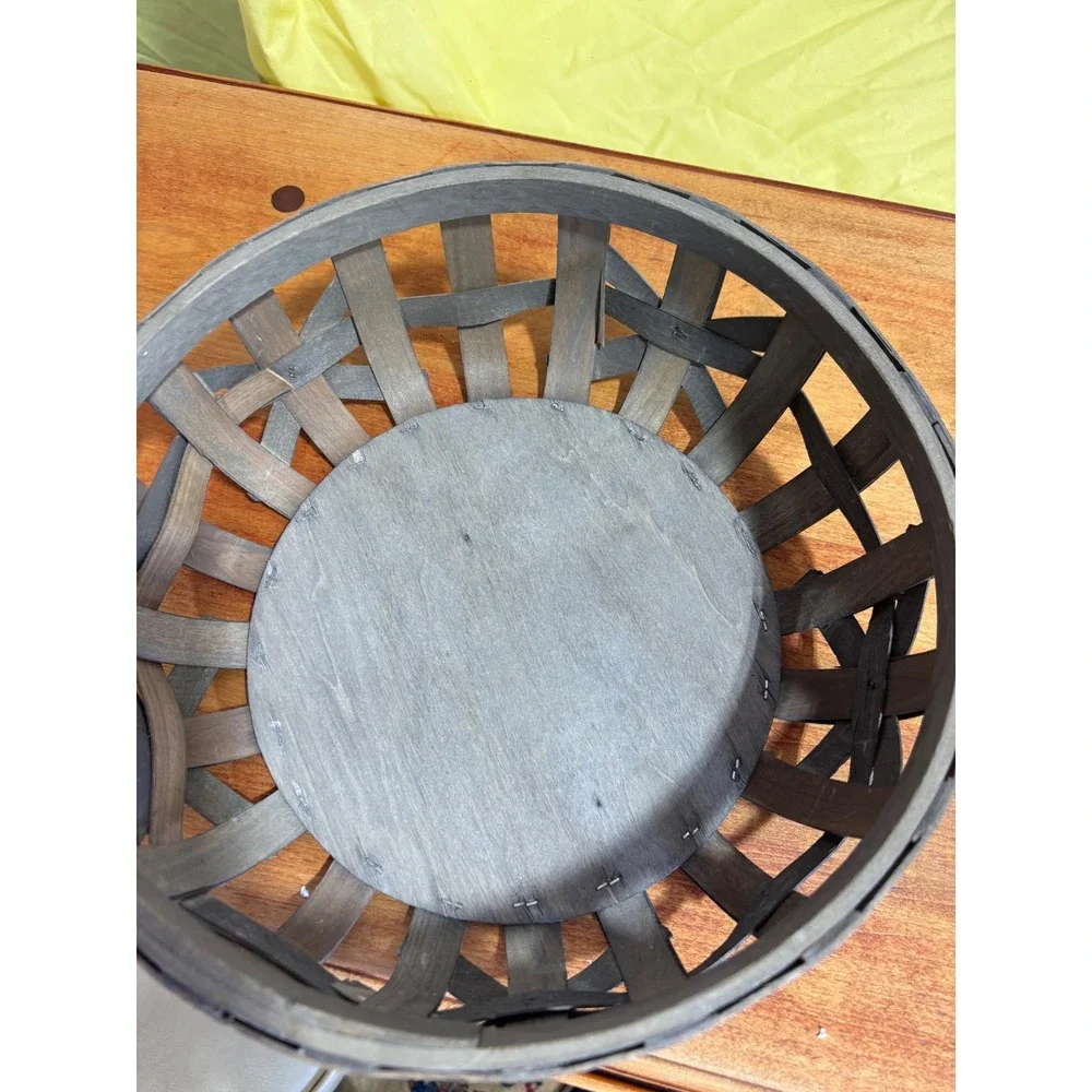 Rustic Gray Round Wooden Tobacco Basket Farmhouse Centerpiece Bowl 11in